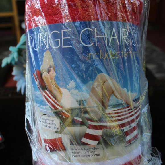 Morgan Home Pool Chair COVER Other - Terry COVER for Beach Pool Lounge Chair Red White